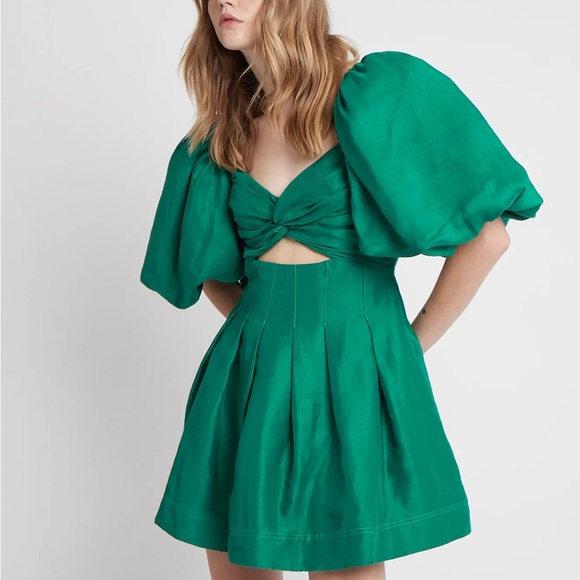 Aje Green Puff Sleeve Cut-Out Mini Dress SZ 4